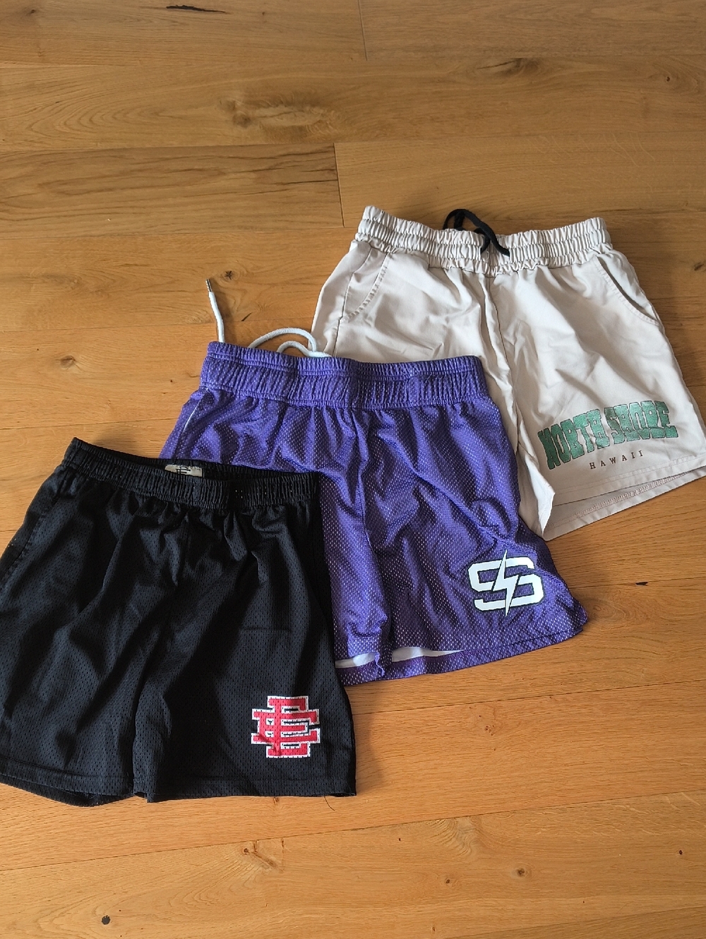 Men's Casual Athletic Shorts Pack – Black, Purple, White
